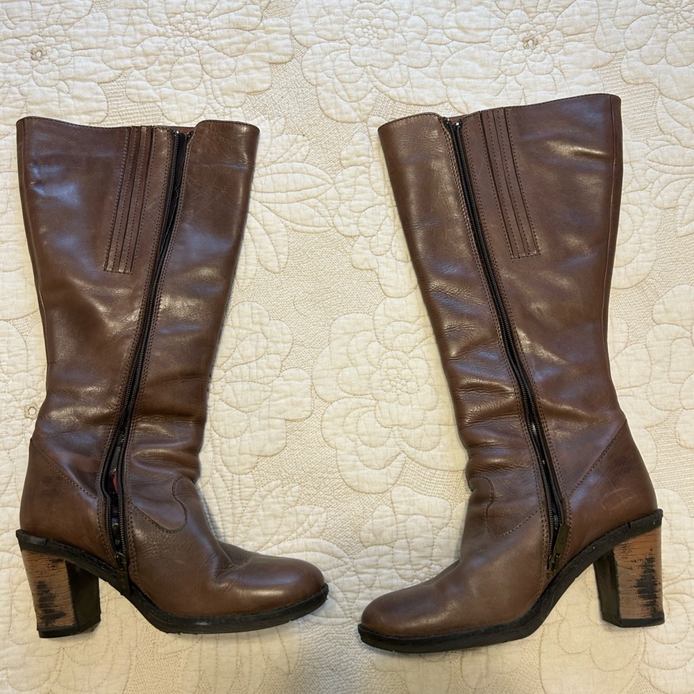 Brown Leather Knee-High Boots